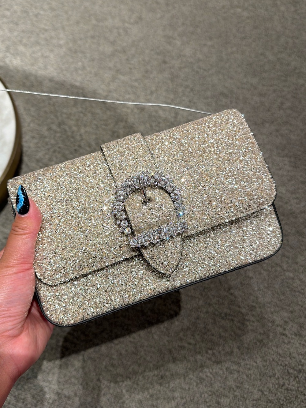 Jimmy Choo Glitter Flap Bag with Crystal Buckle - Gold